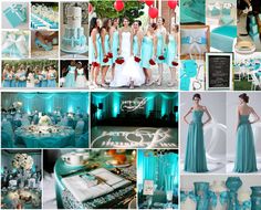 a collage of pictures with blue and white color scheme for bridesmaid dresses