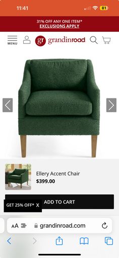 the green chair is on sale for $ 350