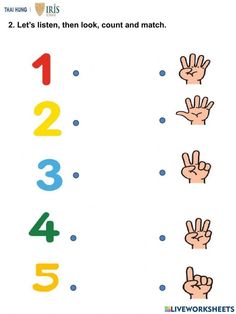 an image of numbers and hands for children to learn how to count them in the same place