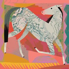 an abstract painting of a horse running in the desert