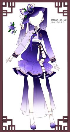 an anime character with purple hair and dress