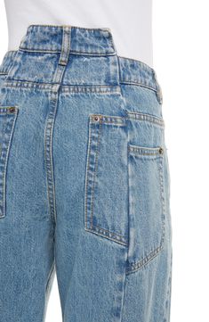 Using the maison's Décortiqué technique, which explores the shell of a garment, these stonewashed nonstretch-denim jeans are deconstructed to modern effect. This pair is boldly reworked with paneled construction, offset back pockets and a partial waistband. 33" inseam; 24 1/2" leg opening; 12 1/2" front rise; 14 1/2" back rise (size 40IT) Zip fly with button closure Five-pocket style 100% cotton Machine wash, dry flat Made in Italy SPACE: A shop for emerging and advanced designers Deconstructed Jeans, Reworked Fashion, Denim Clothes, Reworked Clothing, Reworked Denim, Patchwork Fashion, Denim Inspiration, Funky Fashion, Clothing Hacks