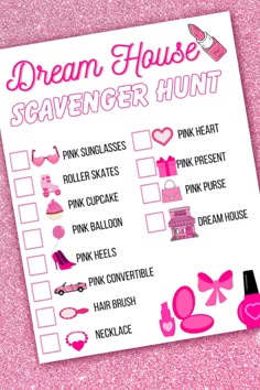 a pink house scavenger hunt is shown