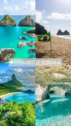 four different pictures with the words fernando de noronha