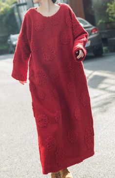 "Precautions This woolen dress requires dry cleaning 【Fabric】 Wool Lining cotton 【Color】 Red,  khaki 【Size】 M; Shoulder width is not limited Shoulder + sleeve length 66cm/ 25\" Bust 120cm/ 47\" length 119cm / 46 \" Hem circumference 160cm/ 62\" L; Shoulder width is not limited Shoulder + sleeve length 66cm/ 25\" Bust 120cm/ 47\" length 129cm / 50 \" Hem circumference 160cm/ 62\" Washing & Care instructions: -Hand wash or gently machine washable do not tumble dry -Gentle wash cycle (40oC) -If you Wool Robe, Winter Maxi Dress, Winter Wool Dress, Wool Dresses, Winter Maxi, Womens Winter Dresses, Maxi Dress Winter, Maxi Dress Plus Size, Woolen Dresses