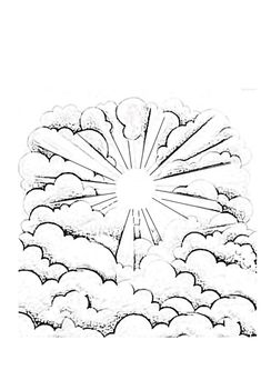 a drawing of clouds with the sun in the middle