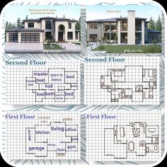 three story house plan with second floor and first floor in the same area, two floors on