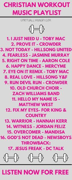 a poster with the words listen to christian workout music playlist in pink and white