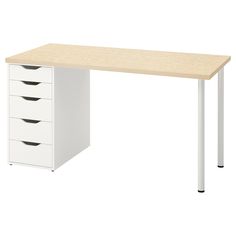 a white desk with four drawers underneath it