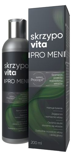 The best online store with Polish cosmetics Fast shipping Satisfaction guarantee   SKRZYPOVITA PRO MEN ANTI-HAIR LOSS SHAMPOO PROCAPIL ™ REDUCES BALDNESS / THICKENS AND STRENGTHENS HAIR SLOWS DOWN EFFECTS OF HAIR AGING THOROUGHLY CLEANSES HAIR AND SCALP Skrzypovita PRO MEN Anti-Hair Loss Shampoo is intended for washing and care of men's hair and scalp. Light formula of the shampoo, based on delicate washing agents and plant extracts, does not burden hair and cares for it in a special way. Ingredients of the shampoo have been selected to strengthen and keep the hair in good condition. Skrzypovita PRO MEN Shampoo contains Procapil™ i.e. active complex of ingredients helps in the fight against premature hair loss, delays effects of hair aging, strengthens hair bulbs and hair follicles and pro Men Shampoo, Mens Shampoo Travel Size, Hair Follicles, Hair Cleanse, Stimulate Hair Growth, Hair Strengthening, Hair Follicle, Home Care, Keratin