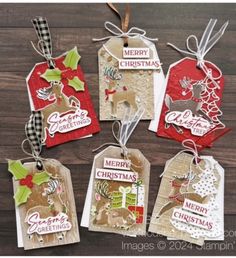 Stampin Up Christmas Tags, Christmas Greetings Images, Christmas Tags Handmade, Holiday Card Inspiration, Christmas Treats Holders, Homemade Tags, Christmas Card Set