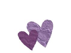 two heart shaped pieces of purple paper on a white background with the word love written in it