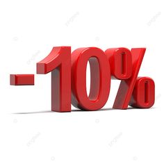 a red 10 % off sign on a white background with clipping path to the right