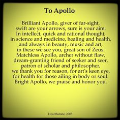 a poem written in black and yellow with the words to apollo on it