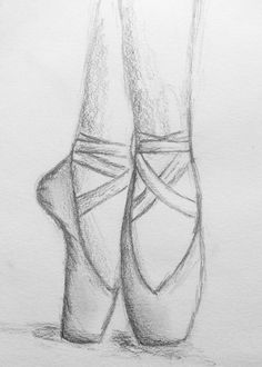 a pencil drawing of a pair of ballet shoes with their feet tied to each other