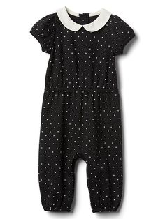 Gap Baby Dotty Peter Pan One-Piece Black Size 6-12 M Block Printing Designs, Black And White Pants, I Love Girls, Knit Shorts, Romper Pants, Girly Outfits, Girl Clothes, Cotton Knit