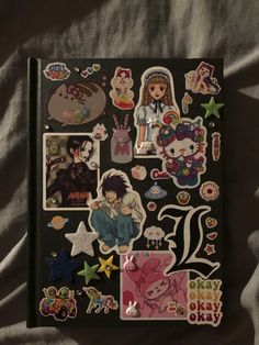 a book with many different stickers on it