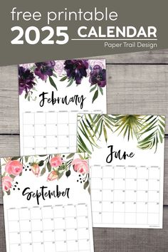 three free printable calendars with flowers on them