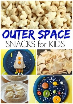 the cover of outer space snacks for kids with pictures of different foods and desserts