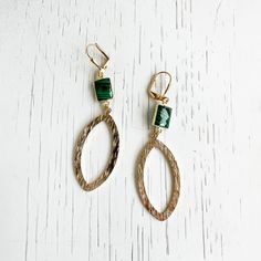 This season, glow for gold in this statement pair with trendy geometric shapes. GEMSTONE: Malachite MATERIAL: Gold plated brass CLOSURE: Gold plated leverback LENGTH: 2.75" long Marquise Earrings, Green Malachite, Gold Statement Earrings, Gems Jewelry, Geometric Earrings, Gemstone Earrings, Geometric Shapes, Statement Earrings, Beautiful Jewelry