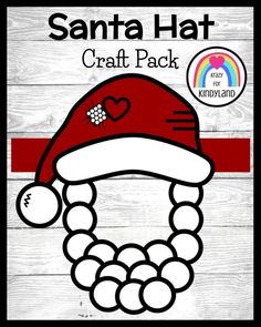 santa hat craft pack for kids to color and print on wood planks with the word santa