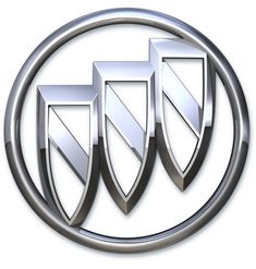 the emblem of an automobile is shown on a white background, with three arrows pointing in different directions