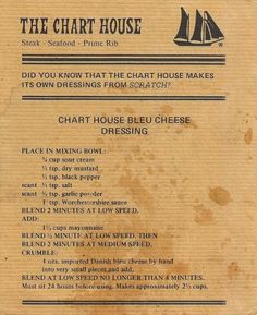 the chart house menu with instructions on how to make it and what to use it