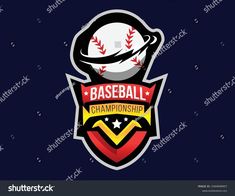 baseball logo with ball and stars on dark blue background, suitable for any team or competition