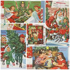 vintage christmas postcards with children decorating the tree