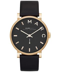 Marc by Marc Jacobs Watch, Women's Baker Black Textured Leather Strap 37mm MBM1269 - Marc by Marc Jacobs - Jewelry Watches - Macy's Marc Jacobs Designer, Marc Jacobs Jewelry, Marc Jacobs Watch, Hand Watch, Jacob Black, Stylish Watches, Analog Watch, Navy Leather