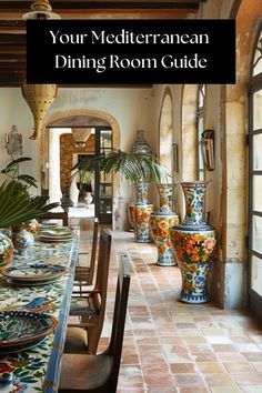 A sun-drenched Mediterranean dining room with a cozy atmosphere, perfect for enjoying leisurely meals with family and friends4 Designing A Room, Floral Vases, Art Deco Boho