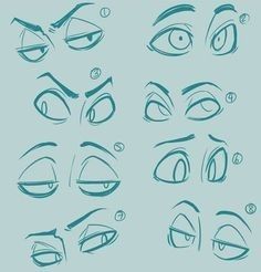 various types of eyes drawn in blue ink on a light blue background with the words how to draw an eye step by step