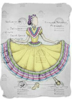 Jalisco Dress, Folklorico Dresses, Traditional Mexican Dress, Mexican Pattern, Ballet Folklorico, Hello Kitty Jewelry, Mexican Outfit, Dressup Party, Dress Drawing