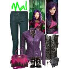 a woman with purple hair and black pants