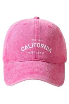 This vintage washed pink Baseball Cap is a classic statement piece. Show off your style with the West Coast California EST. 1978 writing. Washed for a vintage look and feel, this cap is perfect for any California fan. 🧢 One Size Fits All (22 inches): Enjoy the perfect fit with our one-size cap, designed to suit a 22-inch circumference. This classic California baseball cap is made with quality materials for a comfortable fit. With its stylish design and adjustable back. This cap is the perfect accessory for any outdoor event! Vintage Distressed Dad Hat, Vintage Soft-washed Dad Baseball Cap, Vintage Soft-washed Dad Hat Baseball Cap, Vintage Soft-washed Baseball Cap, Vintage Cotton Hat With Letter Print, Vintage Soft-washed Hat, One Size Fits Most, Summer Vintage Dad Hat With Curved Bill, Vintage Distressed Dad Hat Baseball Cap, Vintage Summer Dad Hat With Curved Bill