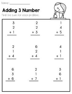 the addition worksheet for adding 3 numbers to 5 is shown in black and white