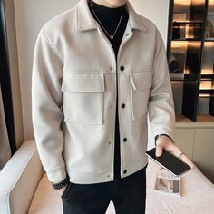 Wiaofellas Brand Clothing Winter Men Coats Woollen Cloth Thick Tooling Lapel Slim Jacket/ Mens High Quality Woolen Casual Warm Jacket Coats Grey 3 Piece Suit, Mens Dress Jackets, Korea Południowa, Fireworks Pictures, Slim Jacket, Men Coats, Clothing Winter, Beige Suits, Slim Fit Tuxedo