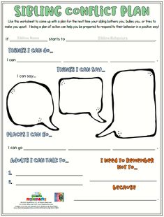 a printable conflict plan with two speech bubbles and the words, i can't tell