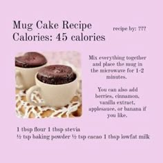 the recipe for mug cake is shown in this advertizer's postcard