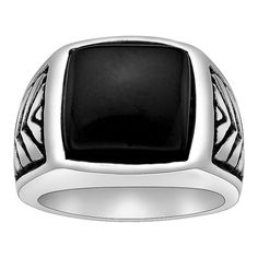 "Add a cool new element to your look with this black ion-plated stainless steel black agate ring. Add a cool new element to your look with this black ion-plated stainless steel black agate ring. Width: 15 mm Metal: stainless steel Plating: black ion-plated Finish: polished Additional details: black agate Packaging: boxed Please note, due to the high value of this item, a signature may be required upon delivery. Size: 10"". Color: Multicolor. Gender: male. Age Group: adult." Black Stainless Steel Rings For Gift, Modern Black Jewelry With Black Enamel, Modern Black Jewelry With Polished Finish, Modern Matte Black Jewelry For Gifts, Modern Matte Black Jewelry As Gift, Modern Matte Black Jewelry As A Gift, Modern Black Jewelry, Modern Black Round Jewelry, Black Stainless Steel Ring Jewelry