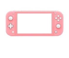 a pink nintendo wii game controller with white buttons and an empty screen on the front