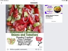 an image of a website page with food items on the front and back pages, including tomatoes, cucumbers, onions and salad