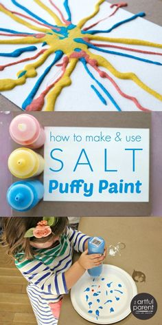 Salt Painting, Preschool Art Projects, Art Project For Kids, Diy Preschool, Sensory Art, Project For Kids, Puffy Paint, Art Activities For Kids, Toddler Art