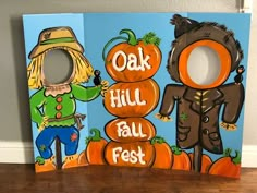 two pumpkins painted to look like jack - o - lantern and the words oak hill fall fest