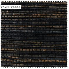 the color is black and brown with wood strips on it's sides, as well as text that reads woven woods