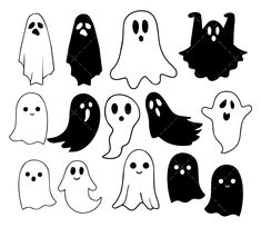 halloween ghost cliparts with different shapes and sizes to make them look like they're