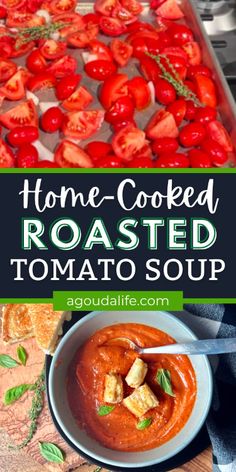 homemade roasted tomato soup in a white bowl