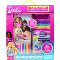 barbie rubbing plates fashion portraits set with 20 coloring pens and 12 washable pencils