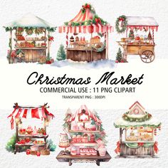 watercolor christmas market clipart commercial use