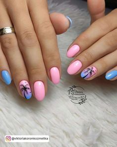 Get Ready for Summer with the Hottest Nail Trends of 2023 Lanzarote Holiday Nails, Miami Beach Nails, Miami Vice Nails Ideas, Palm Tree Design Nails, Island Holiday Nails, Hawaiian Vacation Nails, Nail Art For Vacation, Pink Palm Tree Nails, Caribbean Vacation Nails